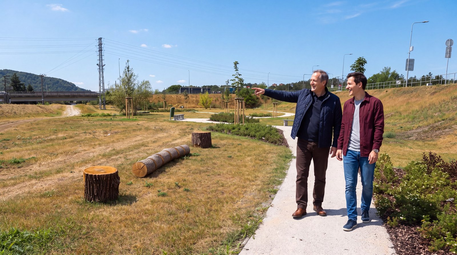 Hotový záběr: otec se synem na procházce parkem